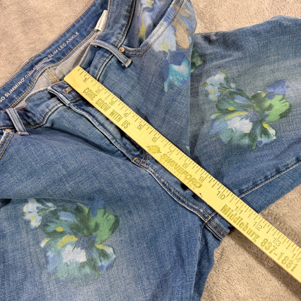 Chico's So Slimming Girlfriend Jeans Womens 12R Blue Floral Slim Leg Ankle - Picture 5 of 12